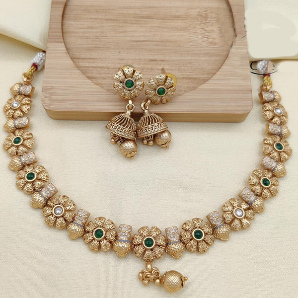 Jewel Addiction Copper Rajwadi Finish Pota Stone Necklace Set