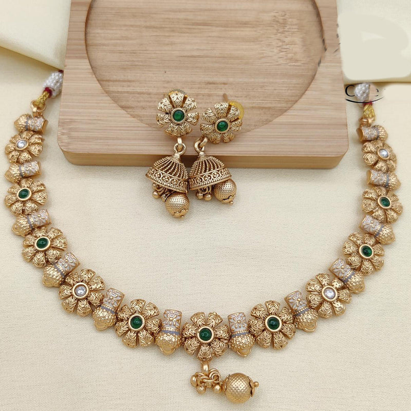 Jewel Addiction Copper Rajwadi Finish Pota Stone Necklace Set