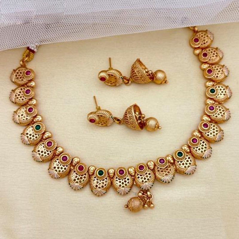 Jewel Addiction Copper Rajwadi Finish Pota Stone Necklace Set