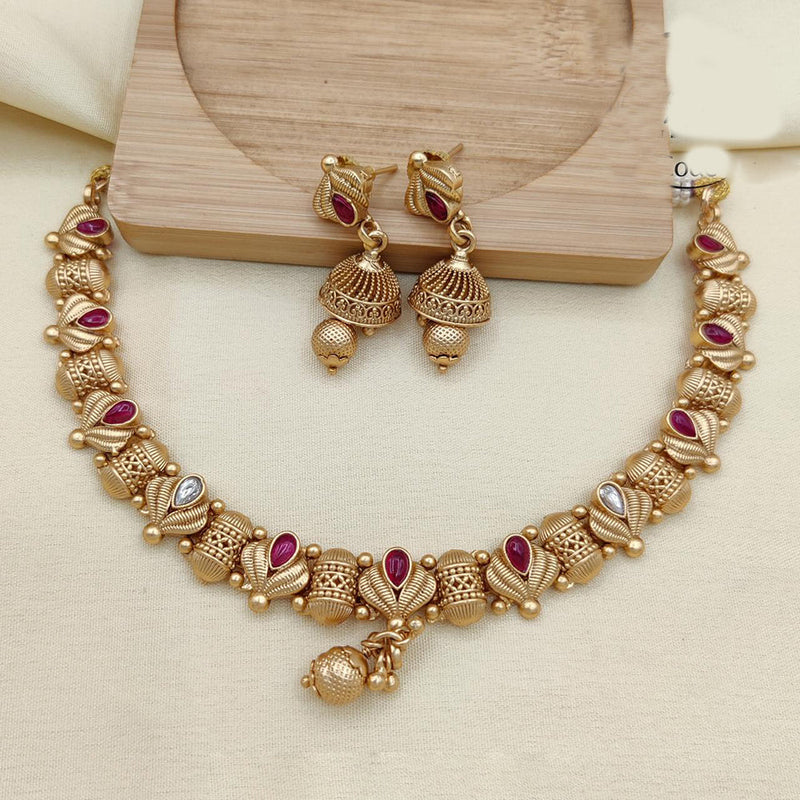 Jewel Addiction Copper Rajwadi Finish Pota Stone Necklace Set