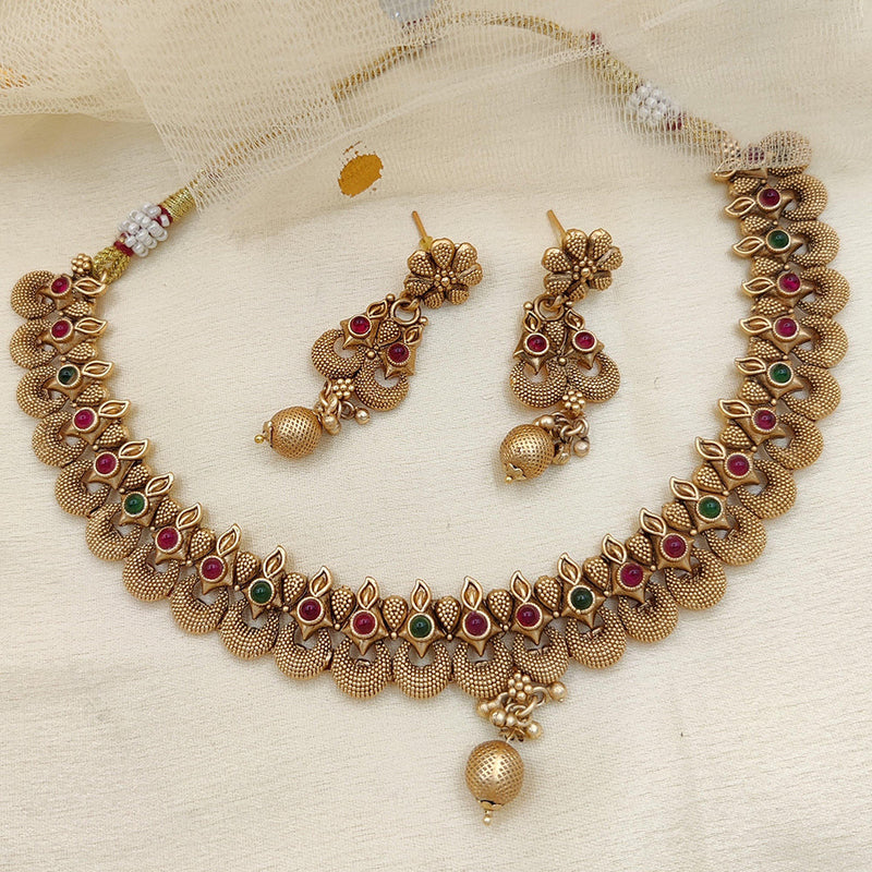 Jewel Addiction Copper Rajwadi Finish Pota Stone Necklace Set