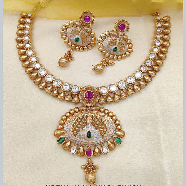 Jewel Addiction Copper Rajwadi Finish Pota Stone Necklace Set