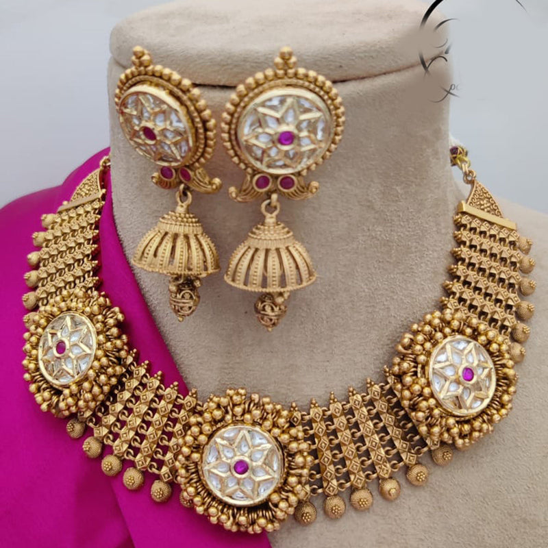 Jewel Addiction Copper Rajwadi Finish Pota Stone Necklace Set