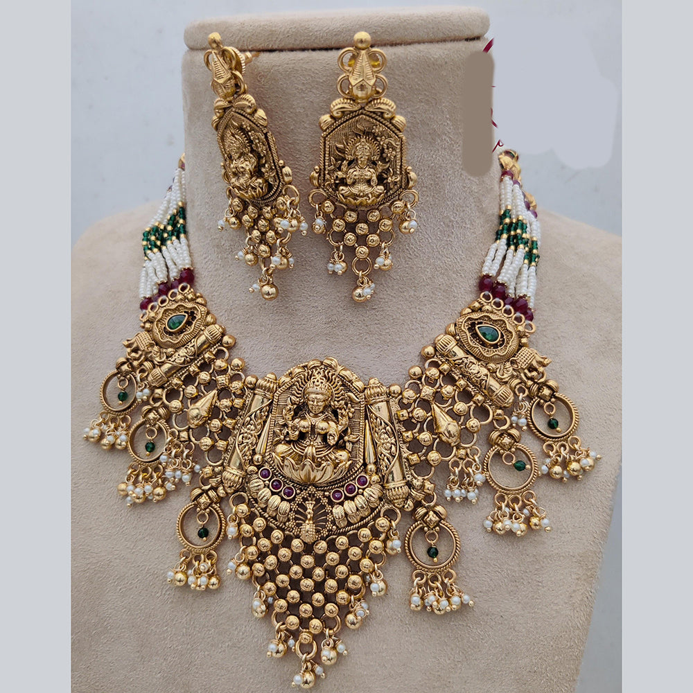 Jewel Addiction Copper Rajwadi Finish Pota Stone Temple Necklace Set