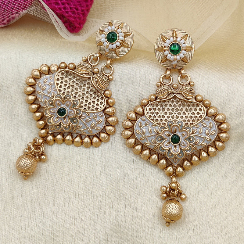 Jewel Addiction Copper Rajwadi Finish Pota Stone Dangler Earrings