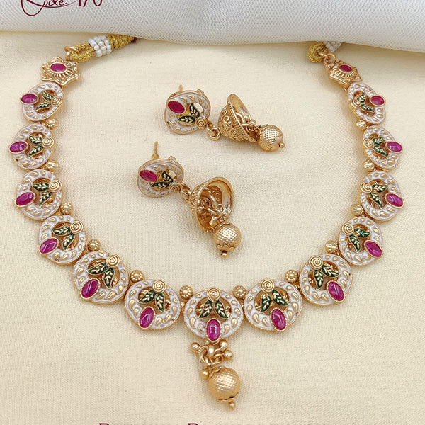 Jewel Addiction Gold Plated Rajwadi Finish Pota Stone Necklace Set