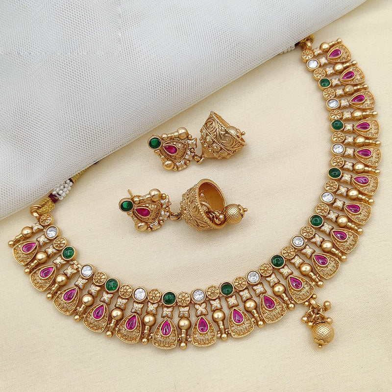 Jewel Addiction Gold Plated Rajwadi Finish Pota Stone Necklace Set