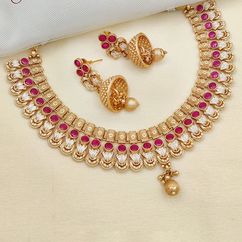 Jewel Addiction Gold Plated Rajwadi Finish Pota Stone Necklace Set