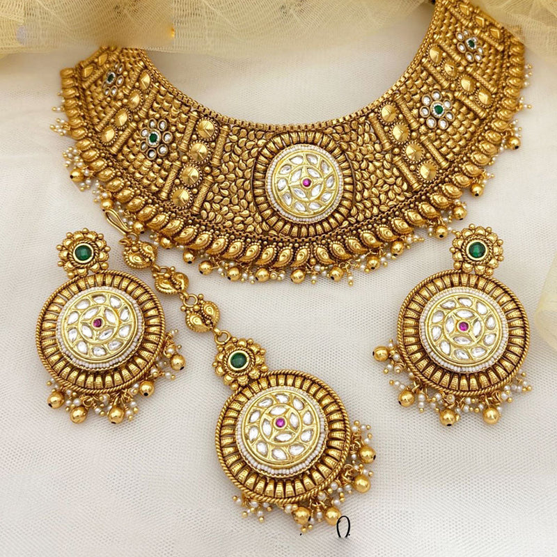 Jewel Addiction Gold Plated Rajwadi Finish Pota Stone Choker  Necklace Set