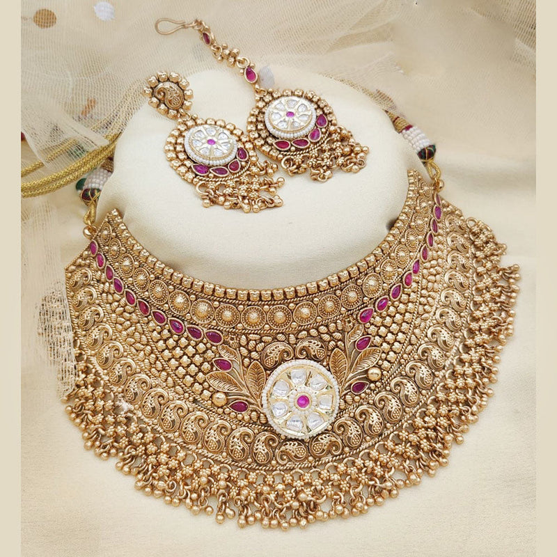 Jewel Addiction Gold Plated Rajwadi Finish Pota Stone Choker  Necklace Set