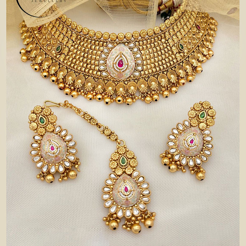 Jewel Addiction Gold Plated Rajwadi Finish Pota Stone Choker  Necklace Set