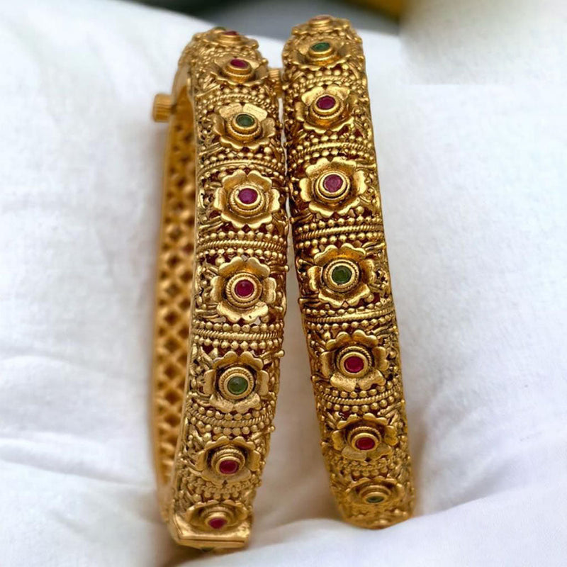 Jewel Addiction Gold Plated Rajwadi Finish Pota Stone Openable Bangle Set