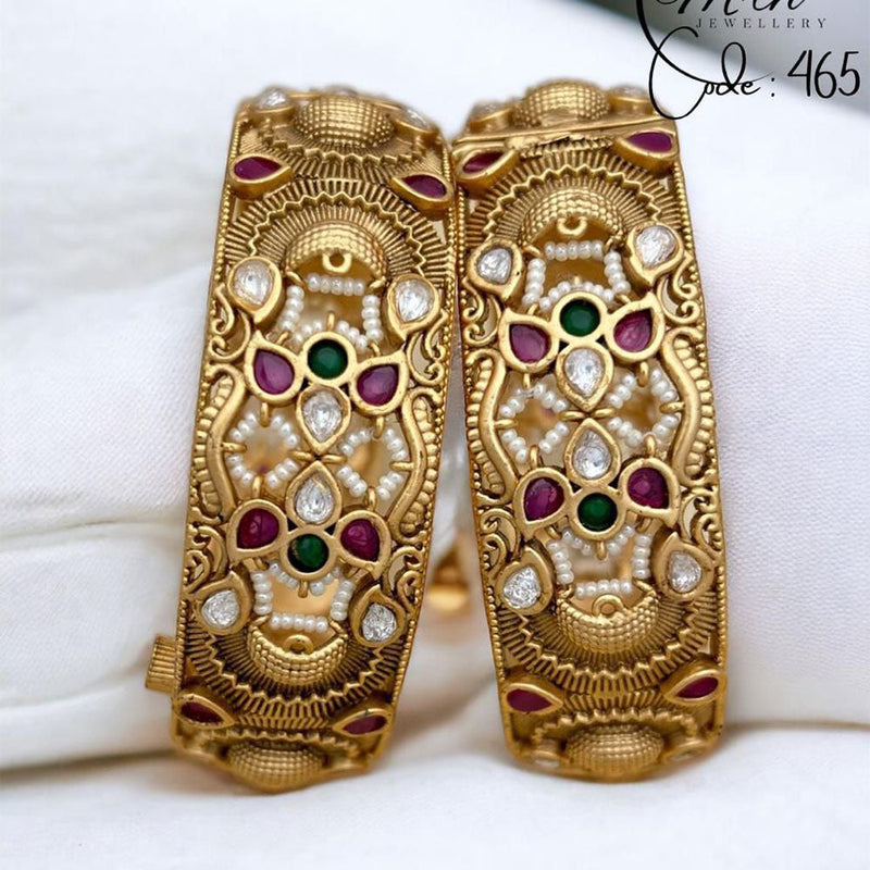 Jewel Addiction Gold Plated Rajwadi Finish Pota Stone Openable Bangle Set