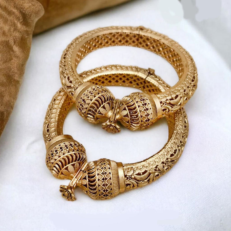 Jewel Addiction Gold Plated Rajwadi Finish Pota Stone Openable Bangle Set