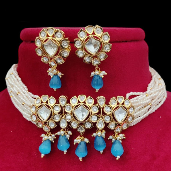 Jewel Addiction Gold Plated Pearl And Polki Kundan Choker Necklace Set