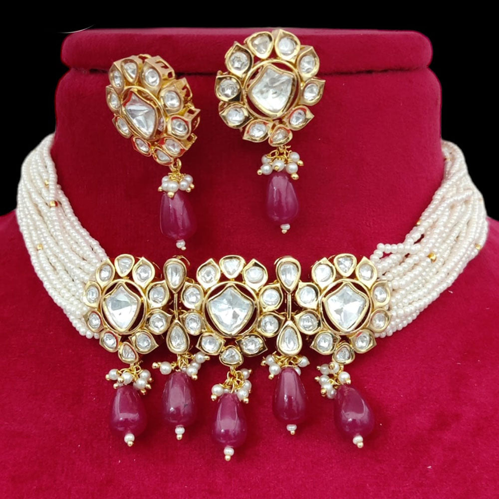 Jewel Addiction Gold Plated Pearl And Polki Kundan Choker Necklace Set