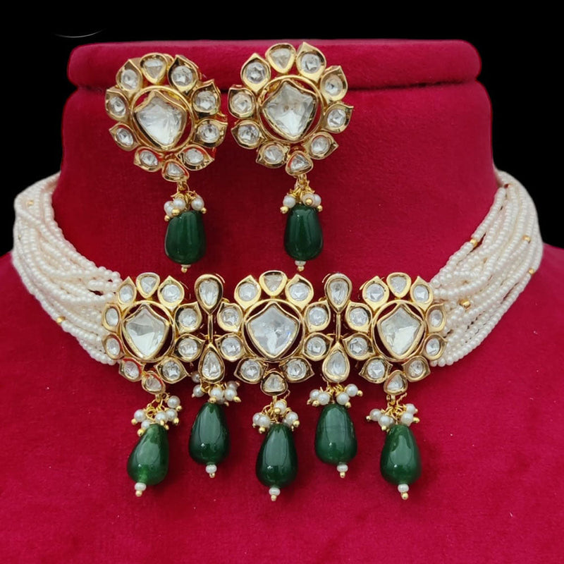 Jewel Addiction Gold Plated Pearl And Polki Kundan Choker Necklace Set