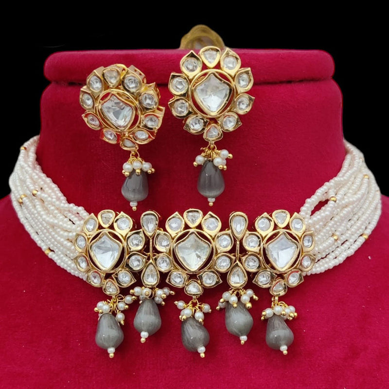 Jewel Addiction Gold Plated Pearl And Polki Kundan Choker Necklace Set