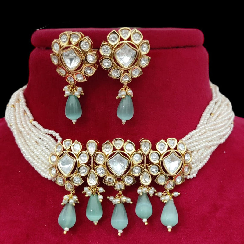 Jewel Addiction Gold Plated Pearl And Polki Kundan Choker Necklace Set