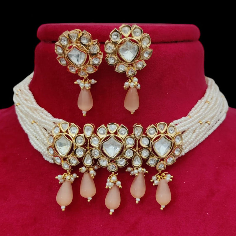 Jewel Addiction Gold Plated Pearl And Polki Kundan Choker Necklace Set