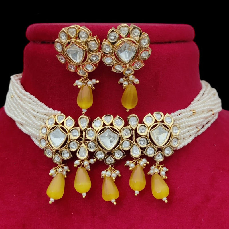 Jewel Addiction Gold Plated Pearl And Polki Kundan Choker Necklace Set