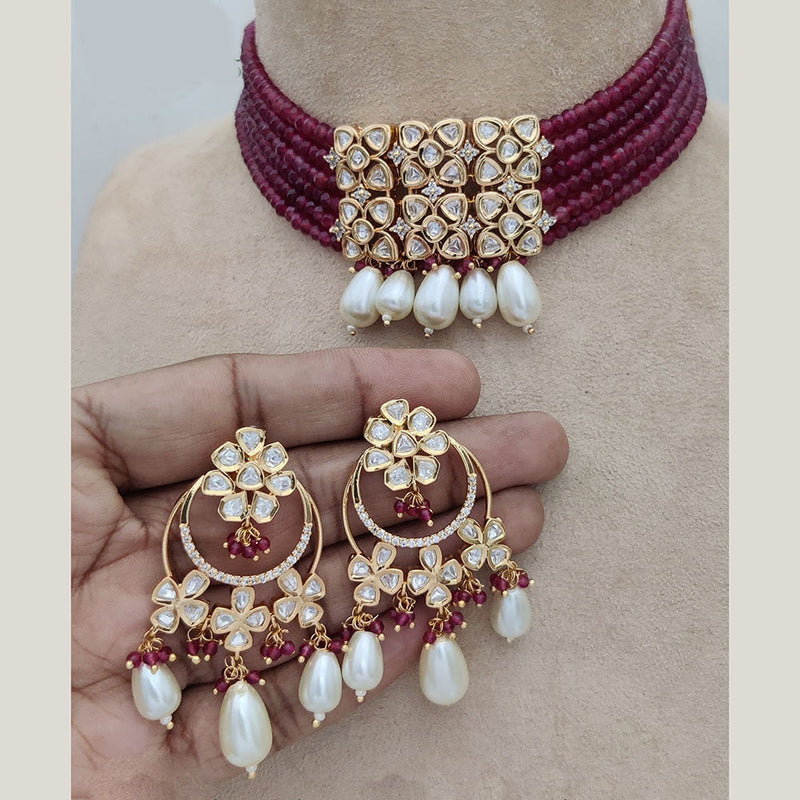 Jewel Addiction Gold Plated Pearl And Polki Kundan Choker Necklace Set