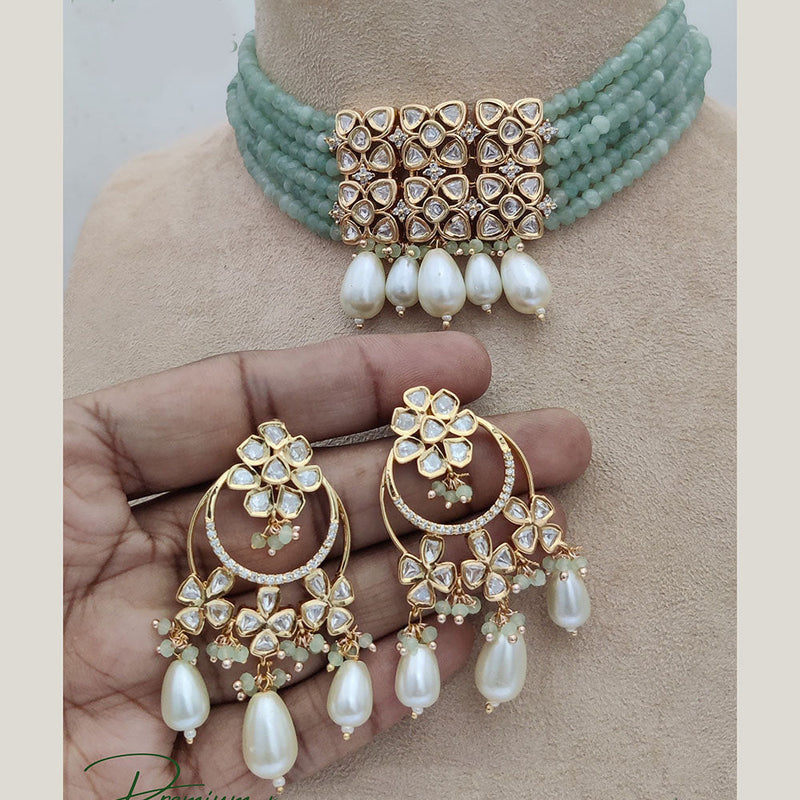 Jewel Addiction Gold Plated Pearl And Polki Kundan Choker Necklace Set