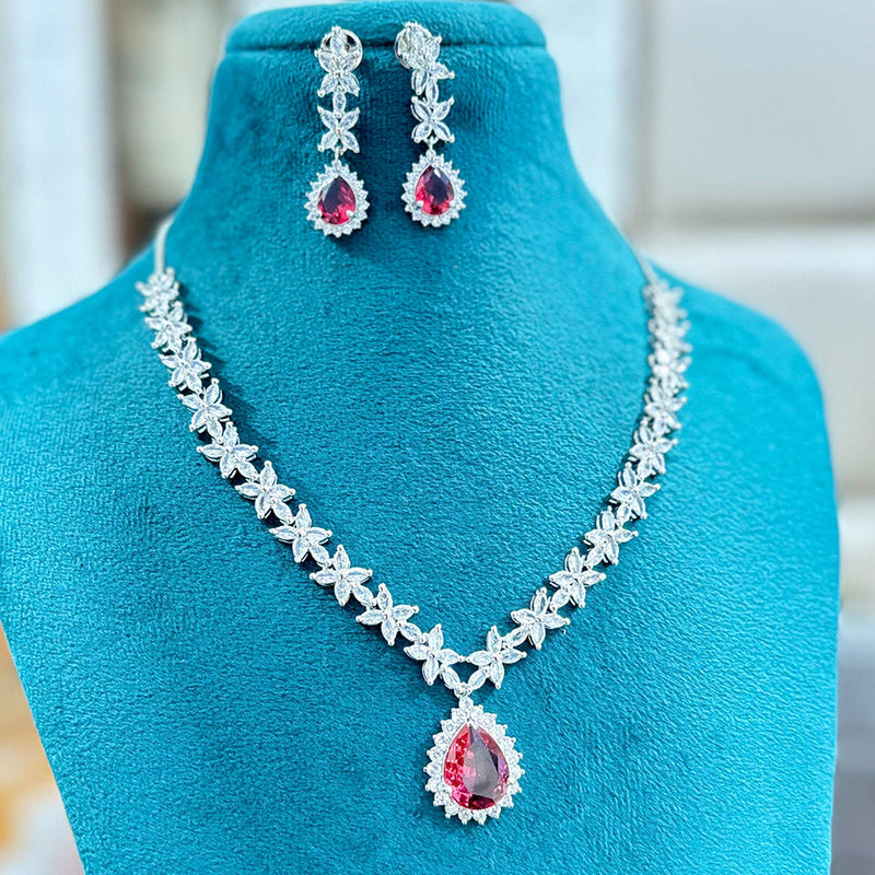 Jewel Addiction Silver Plated AD Necklace Set