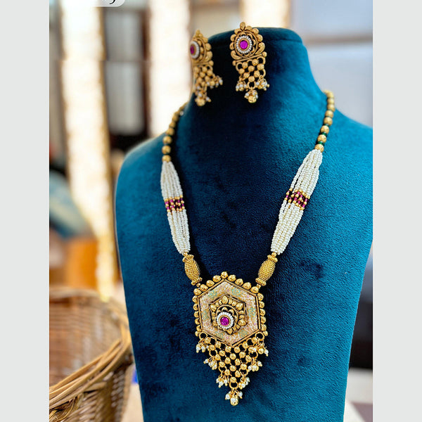 Jewel Addiction Copper Gold Plated Pota Stone And Meenakari Necklace Set