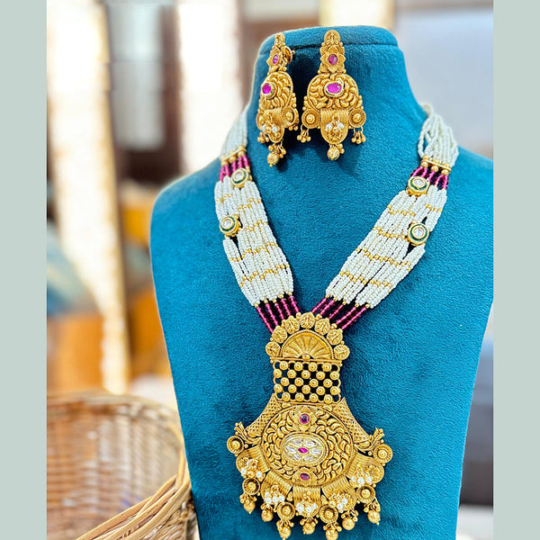 Jewel Addiction Copper Gold Plated Kundan Stone And Pearls Necklace Set