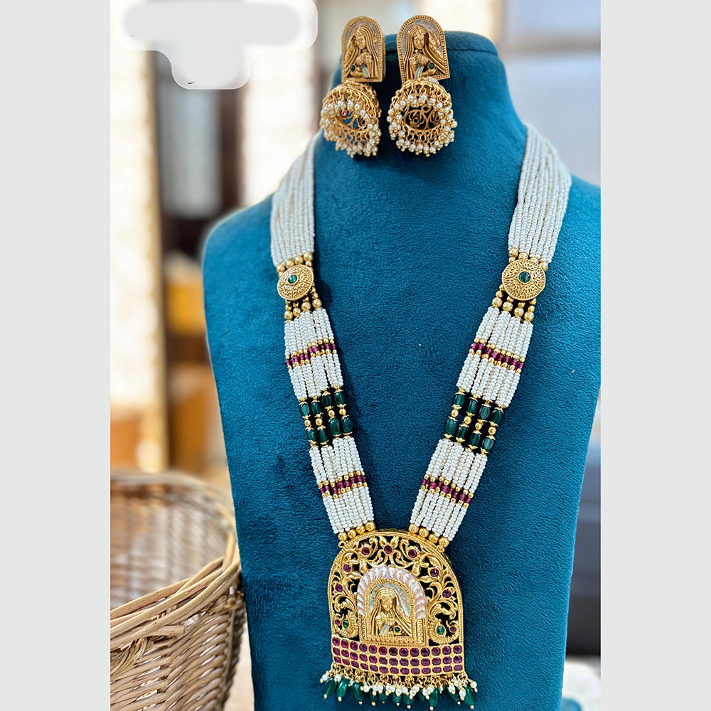 Jewel Addiction Copper Gold Plated Pota Stone Temple Necklace Set