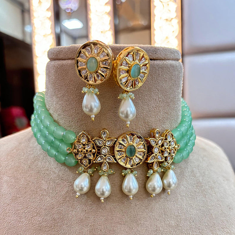 Jewel Addiction Copper Gold Plated Polki Kundan And Pearls Kundan Necklace Set