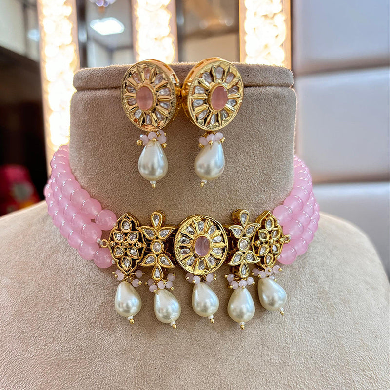 Jewel Addiction Copper Gold Plated Polki Kundan And Pearls Kundan Necklace Set