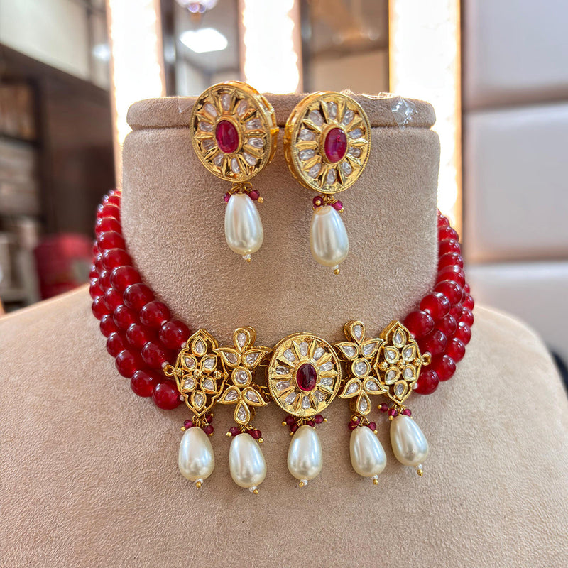 Jewel Addiction Copper Gold Plated Polki Kundan And Pearls Kundan Necklace Set