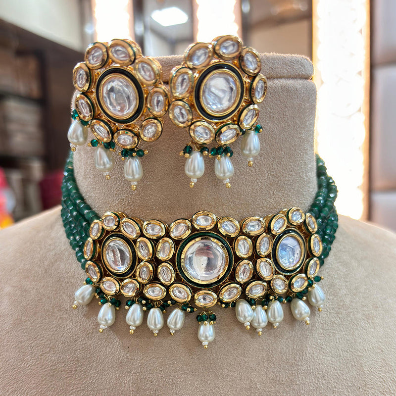 Jewel Addiction Copper Gold Plated Polki Kundan And Pearls Kundan Necklace Set