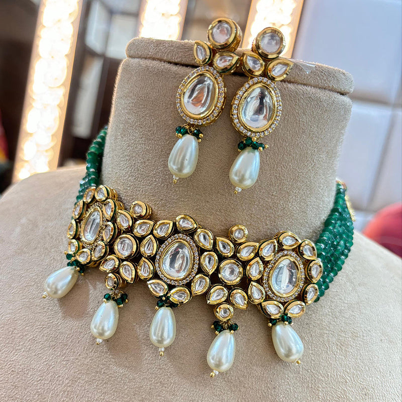 Jewel Addiction Copper Gold Plated Polki Kundan And Pearls Kundan Necklace Set