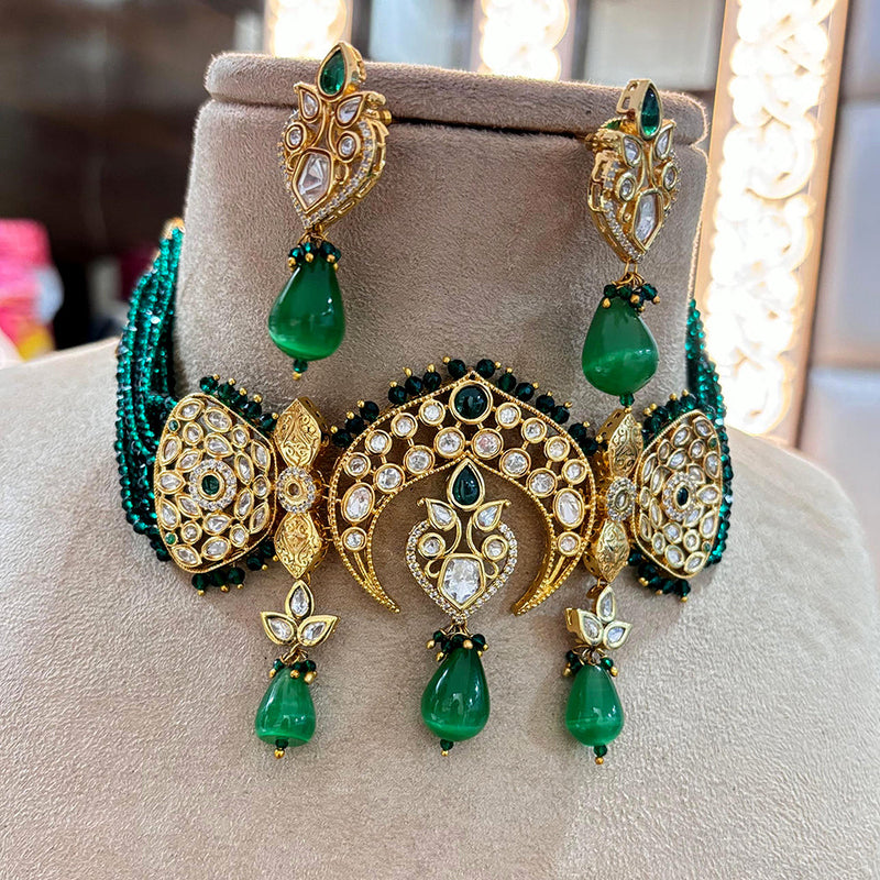 Jewel Addiction Copper Gold Plated Polki Kundan And Pearls Kundan Necklace Set