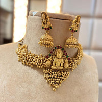 Jewel Addiction Gold Plated Pota Stone And Pearls Temple Choker Necklace Set