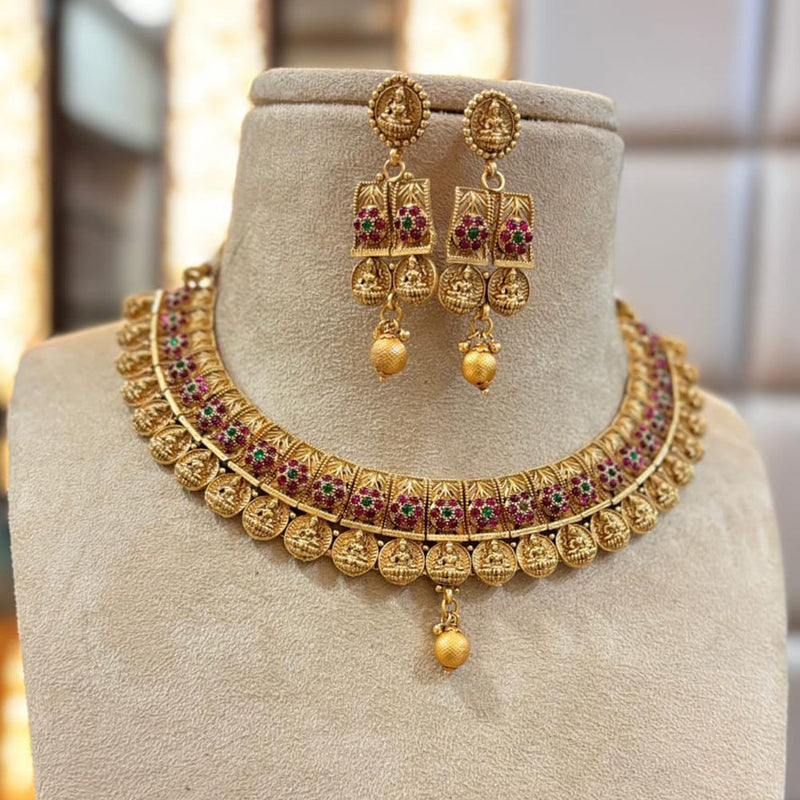 Jewel Addiction Gold Plated Pota Stone And Pearls Temple Necklace Set