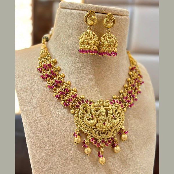 Jewel Addiction Gold Plated Pota Stone And Pearls Temple Necklace Set