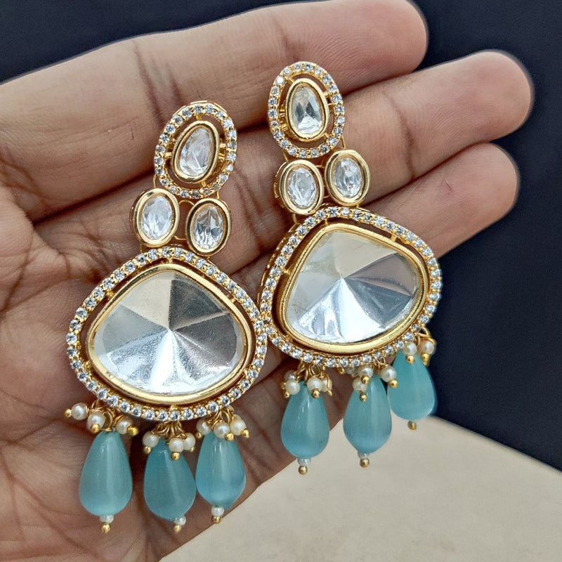 Jewel Addiction Gold Plated Polki Kandan Stone And Pearls Dangler Earrings