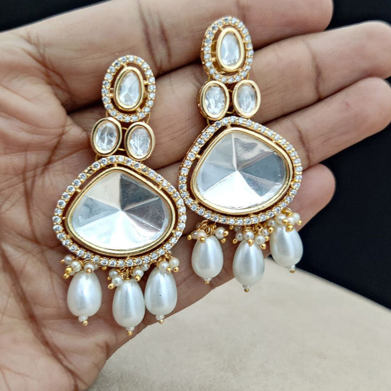 Jewel Addiction Gold Plated Polki Kandan Stone And Pearls Dangler Earrings