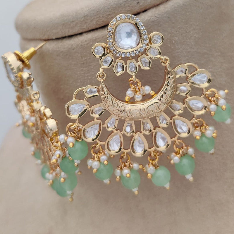 Jewel Addiction Gold Plated Polki Kandan Stone And Pearls Dangler Earrings