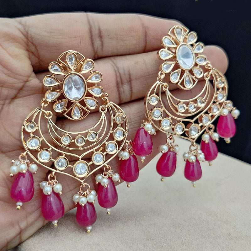 Jewel Addiction Gold Plated Polki Kandan Stone And Pearls Dangler Earrings