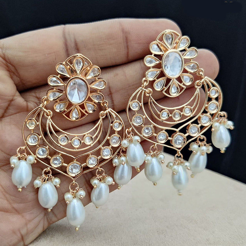 Jewel Addiction Gold Plated Polki Kandan Stone And Pearls Dangler Earrings