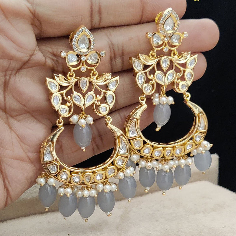 Jewel Addiction Gold Plated Polki Kandan Stone And Pearls Dangler Earrings