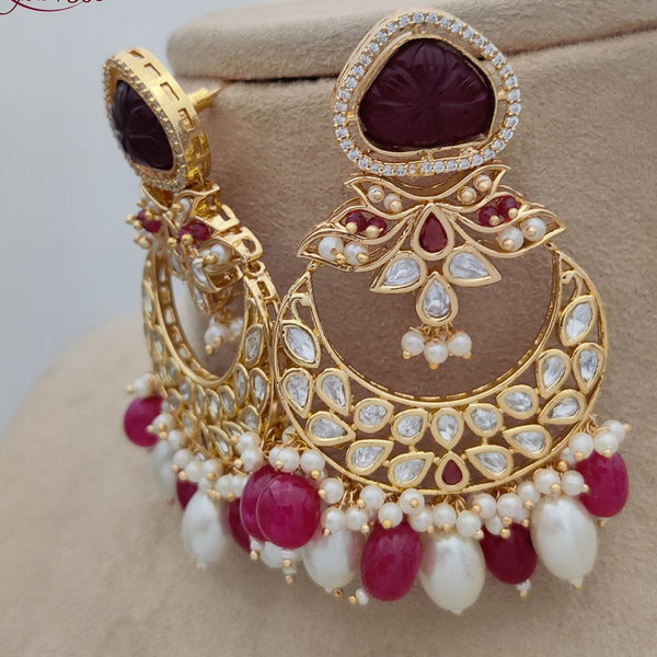 Jewel Addiction Gold Plated Polki Kandan Stone And Pearls Dangler Earrings