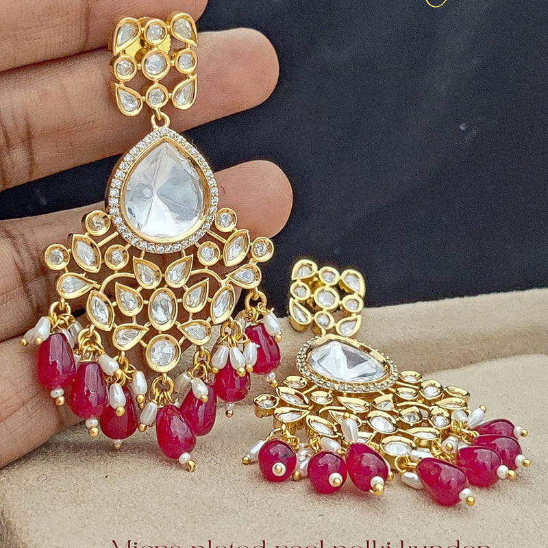 Jewel Addiction Gold Plated Polki Kandan Stone And Pearls Dangler Earrings