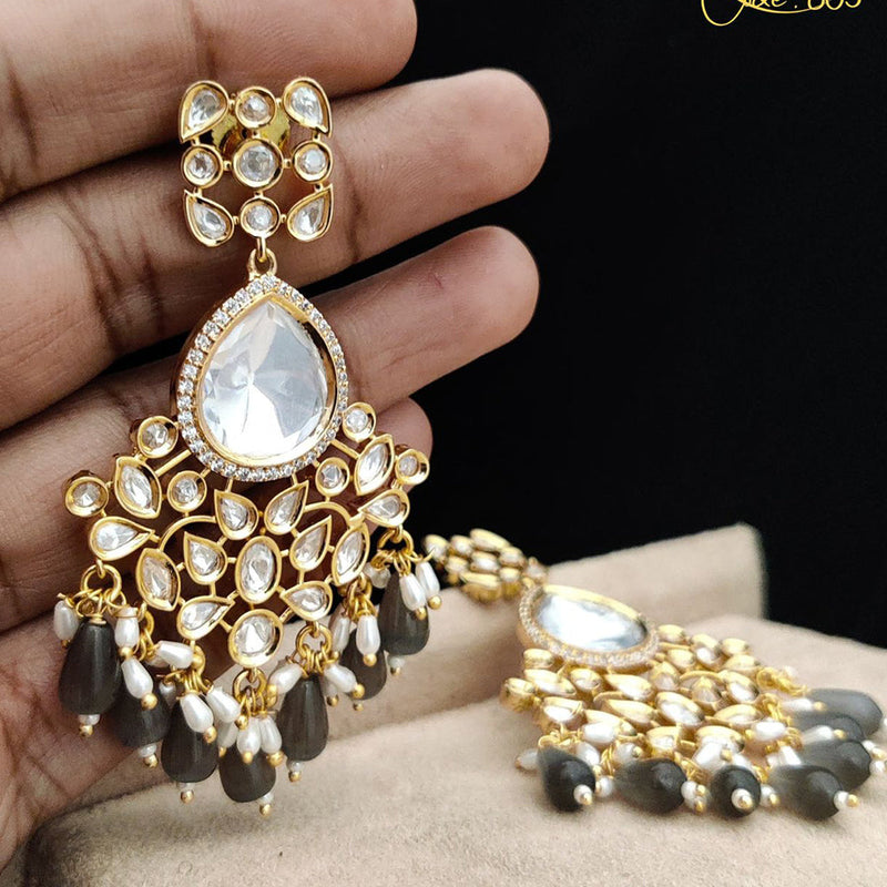 Jewel Addiction Gold Plated Polki Kandan Stone And Pearls Dangler Earrings