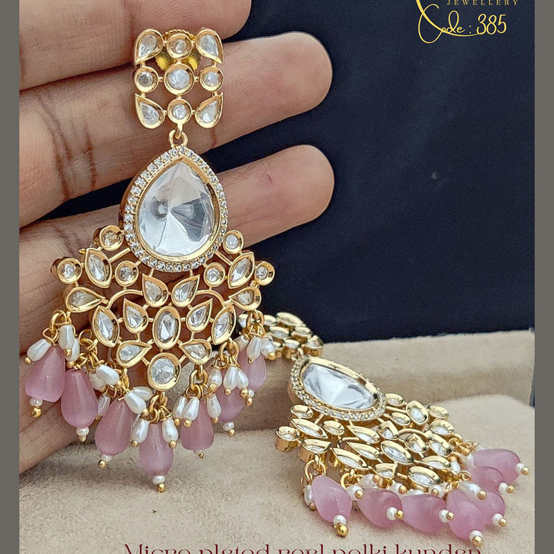 Jewel Addiction Gold Plated Polki Kandan Stone And Pearls Dangler Earrings